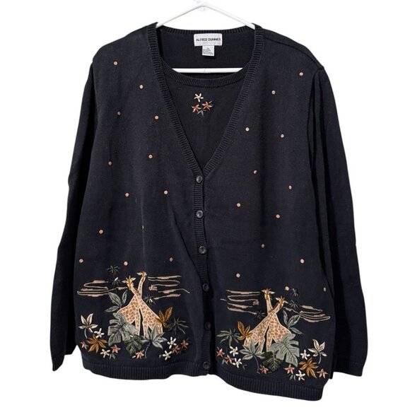 Alfred Dunner Safari Giraffe Sequin Embroidered 2 Piece Cardigan Sweater XL VTG - Picture 1 of 11